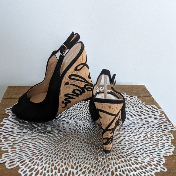 Brand New, Black Suede Wedge Sandals by Giorgio Fabiani, Size US 6 - Picture 1 of 7